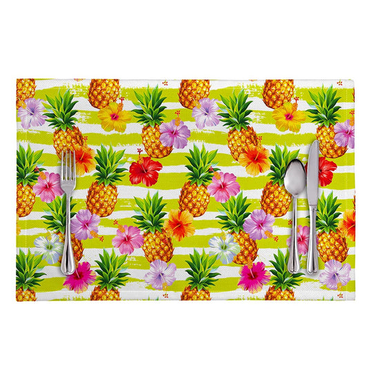 Yellow Striped Pineapple Pattern Print Placemat