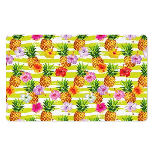 Yellow Striped Pineapple Pattern Print Polyester Doormat