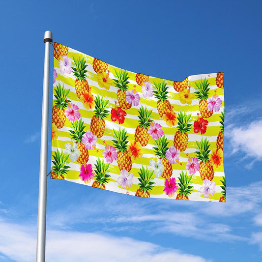 Yellow Striped Pineapple Pattern Print Polyester Flag