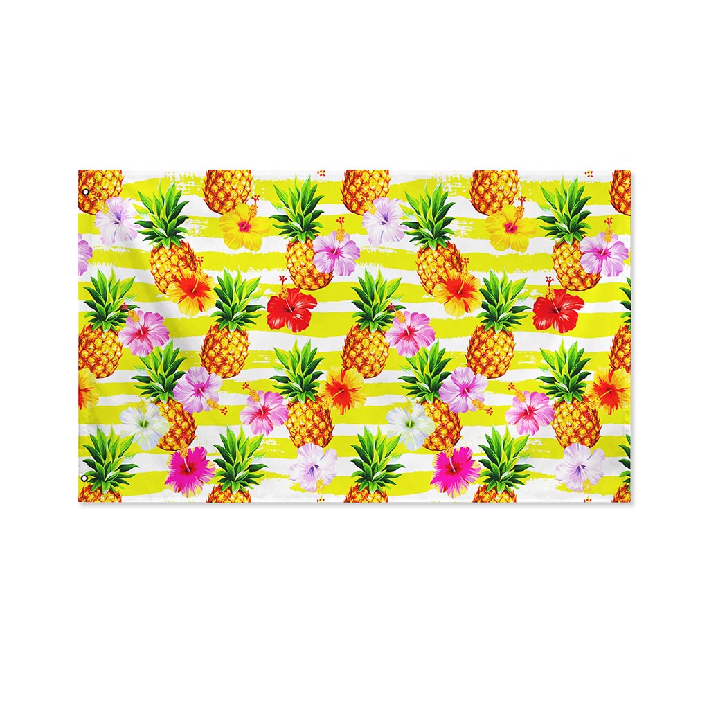 Yellow Striped Pineapple Pattern Print Polyester Flag