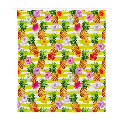 Yellow Striped Pineapple Pattern Print Polyester Shower Curtain