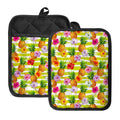 Yellow Striped Pineapple Pattern Print Pot Holders With Pocket
