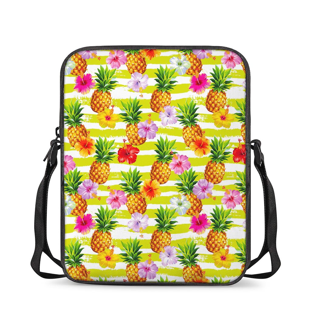 Yellow Striped Pineapple Pattern Print Rectangular Crossbody Bag