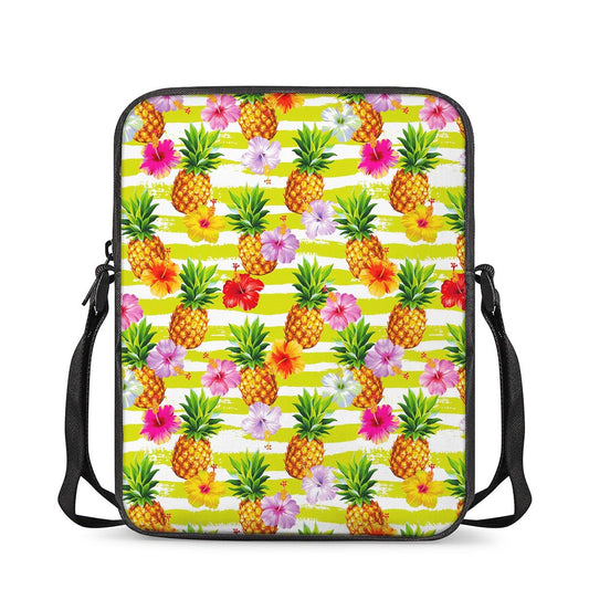 Yellow Striped Pineapple Pattern Print Rectangular Crossbody Bag
