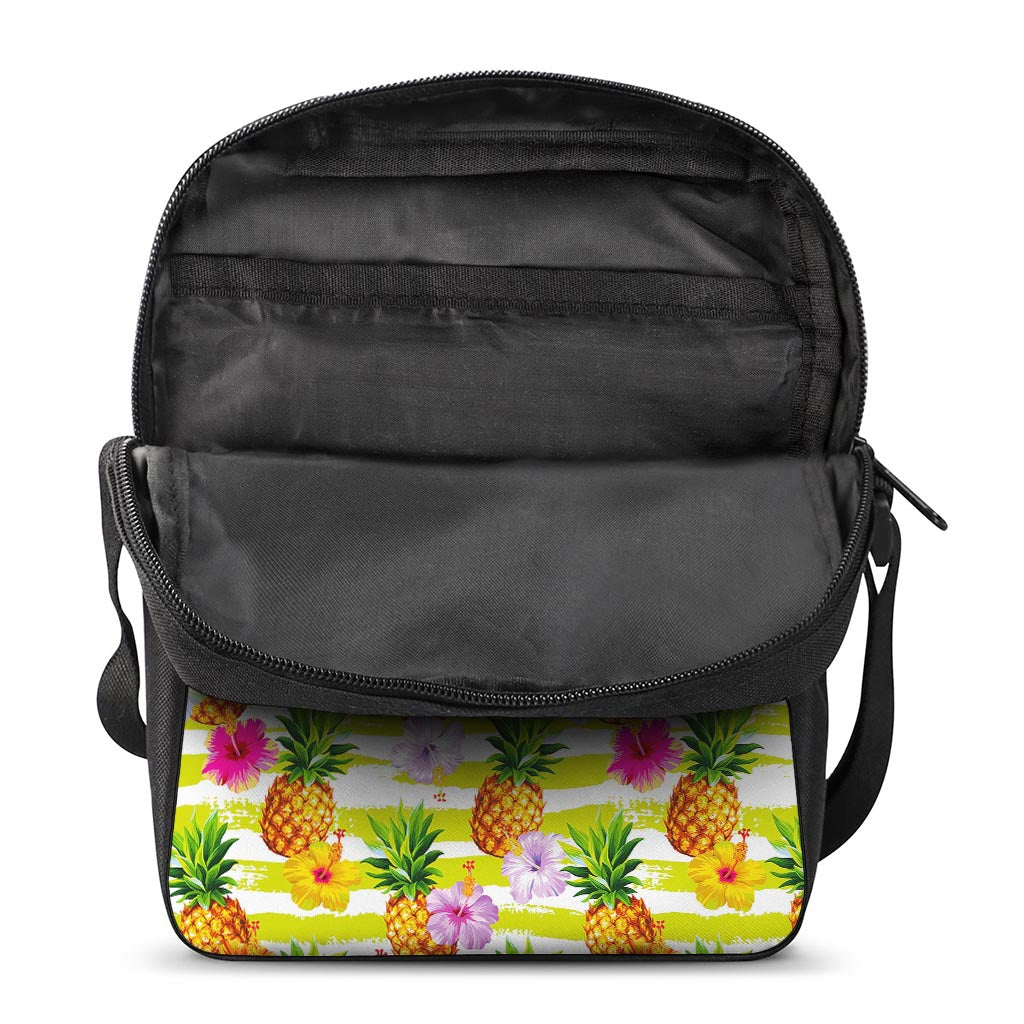 Yellow Striped Pineapple Pattern Print Rectangular Crossbody Bag