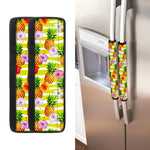 Yellow Striped Pineapple Pattern Print Refrigerator Handle Covers