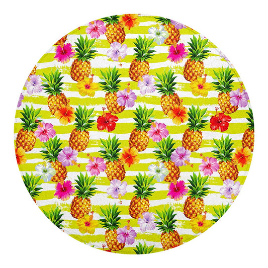 Yellow Striped Pineapple Pattern Print Round Blanket