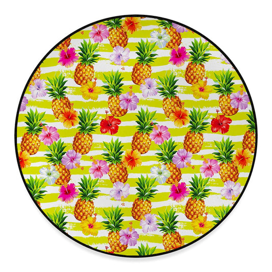 Yellow Striped Pineapple Pattern Print Round Floor Mat