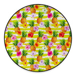 Yellow Striped Pineapple Pattern Print Round Floor Mat