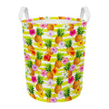 Yellow Striped Pineapple Pattern Print Round Laundry Basket