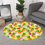 Yellow Striped Pineapple Pattern Print Round Rug
