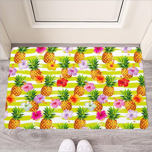Yellow Striped Pineapple Pattern Print Rubber Doormat