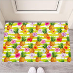 Yellow Striped Pineapple Pattern Print Rubber Doormat