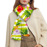 Yellow Striped Pineapple Pattern Print Scarf