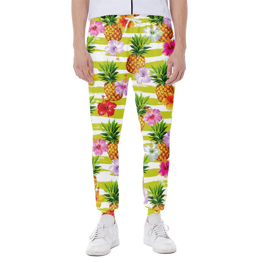 Yellow Striped Pineapple Pattern Print Scuba Joggers