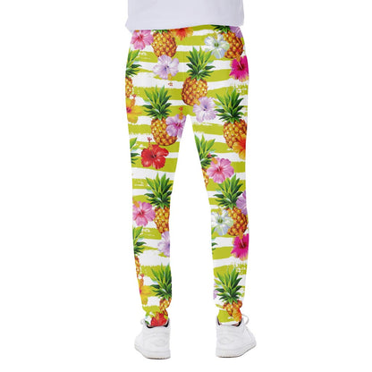 Yellow Striped Pineapple Pattern Print Scuba Joggers