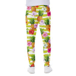 Yellow Striped Pineapple Pattern Print Scuba Joggers