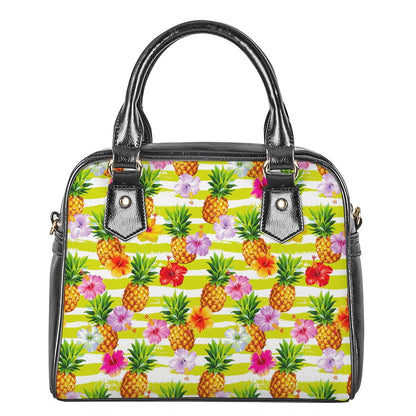 Yellow Striped Pineapple Pattern Print Shoulder Handbag