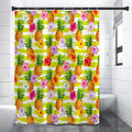 Yellow Striped Pineapple Pattern Print Shower Curtain
