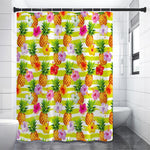 Yellow Striped Pineapple Pattern Print Shower Curtain