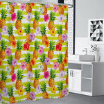 Yellow Striped Pineapple Pattern Print Shower Curtain