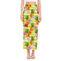 Yellow Striped Pineapple Pattern Print Side Slit Maxi Skirt
