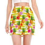 Yellow Striped Pineapple Pattern Print Side Slit Mini Skirt