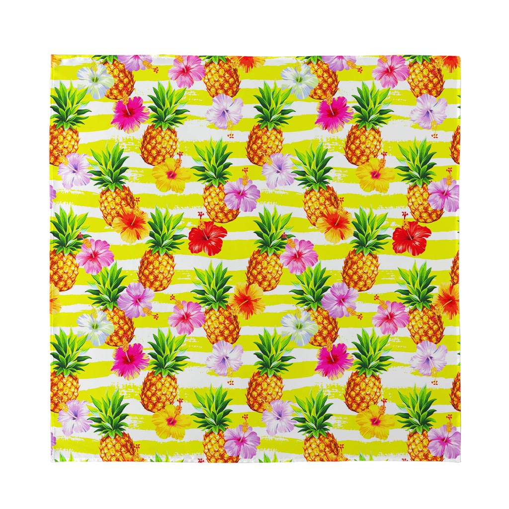 Yellow Striped Pineapple Pattern Print Silk Bandana