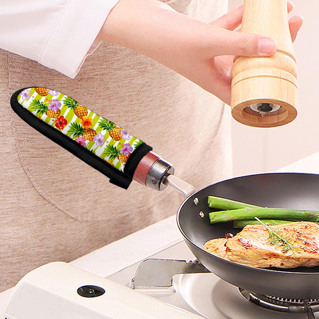 Yellow Striped Pineapple Pattern Print Skillet Handle Cover