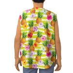 Yellow Striped Pineapple Pattern Print Sleeveless Baseball Jersey