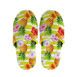 Yellow Striped Pineapple Pattern Print Slippers