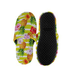 Yellow Striped Pineapple Pattern Print Slippers