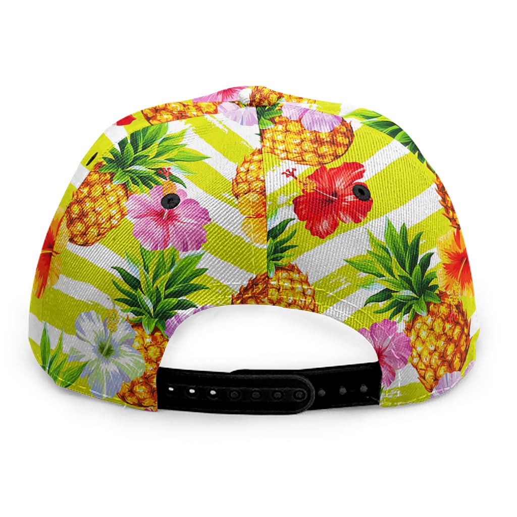 Yellow Striped Pineapple Pattern Print Snapback Cap