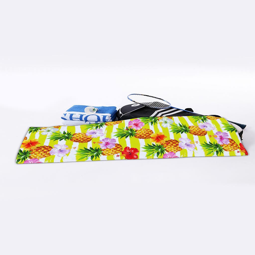 Yellow Striped Pineapple Pattern Print Sports Towel