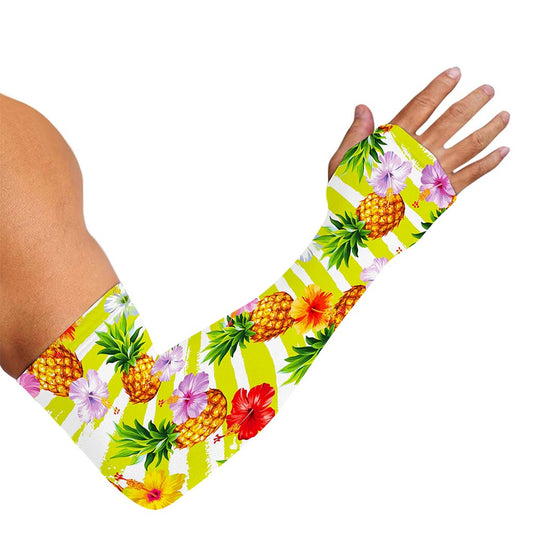 Yellow Striped Pineapple Pattern Print Sun Protection Arm Sleeves