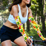 Yellow Striped Pineapple Pattern Print Sun Protection Arm Sleeves