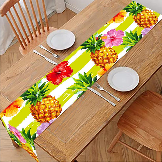 Yellow Striped Pineapple Pattern Print Table Runner