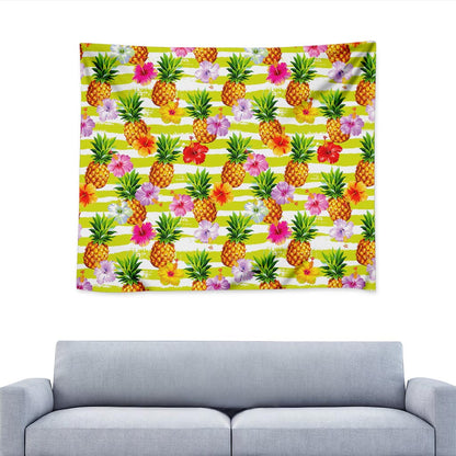 Yellow Striped Pineapple Pattern Print Tapestry