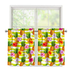 Yellow Striped Pineapple Pattern Print Tier Curtains