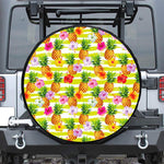 Yellow Striped Pineapple Pattern Print Tire Cover