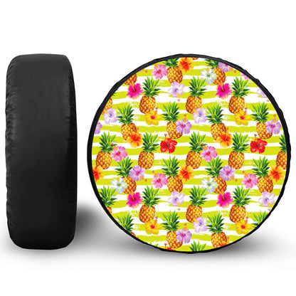 Yellow Striped Pineapple Pattern Print Tire Cover