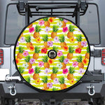 Yellow Striped Pineapple Pattern Print Tire Cover With Camera Hole