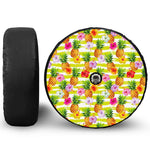 Yellow Striped Pineapple Pattern Print Tire Cover With Camera Hole