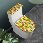 Yellow Striped Pineapple Pattern Print Toilet Lid And Tank Cover Set
