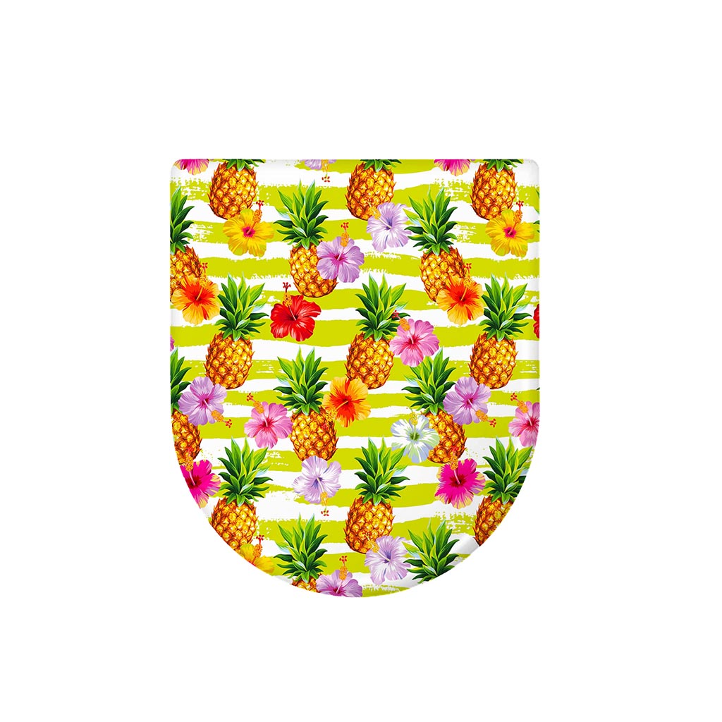 Yellow Striped Pineapple Pattern Print Toilet Lid Cover