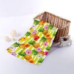 Yellow Striped Pineapple Pattern Print Towel