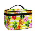 Yellow Striped Pineapple Pattern Print Travel Makeup Bag