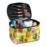 Yellow Striped Pineapple Pattern Print Travel Makeup Bag