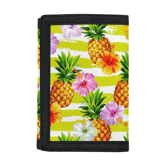Yellow Striped Pineapple Pattern Print Trifold Wallet