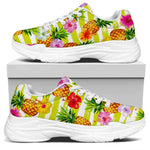 Yellow Striped Pineapple Pattern Print White Chunky Shoes